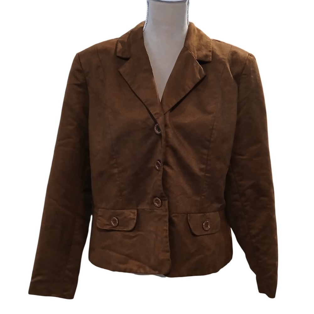 Vicki Wayne Brown Faux Suede Blazer Jacket Womens Size 16 Button Front